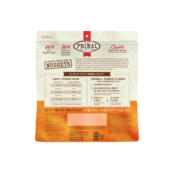 Primal Freeze-Dried Dog Food - Nuggets Beef Recipe
