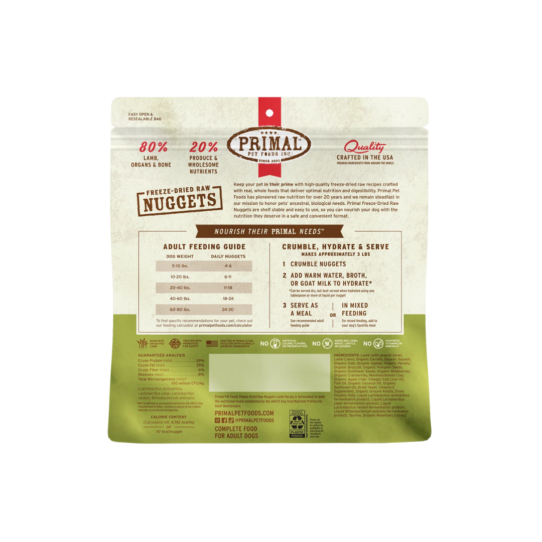 Primal Freeze-Dried Dog Food - Nuggets Lamb Recipe