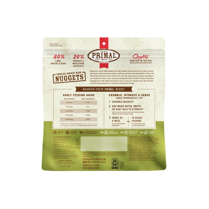 Primal Freeze-Dried Dog Food - Nuggets Lamb Recipe