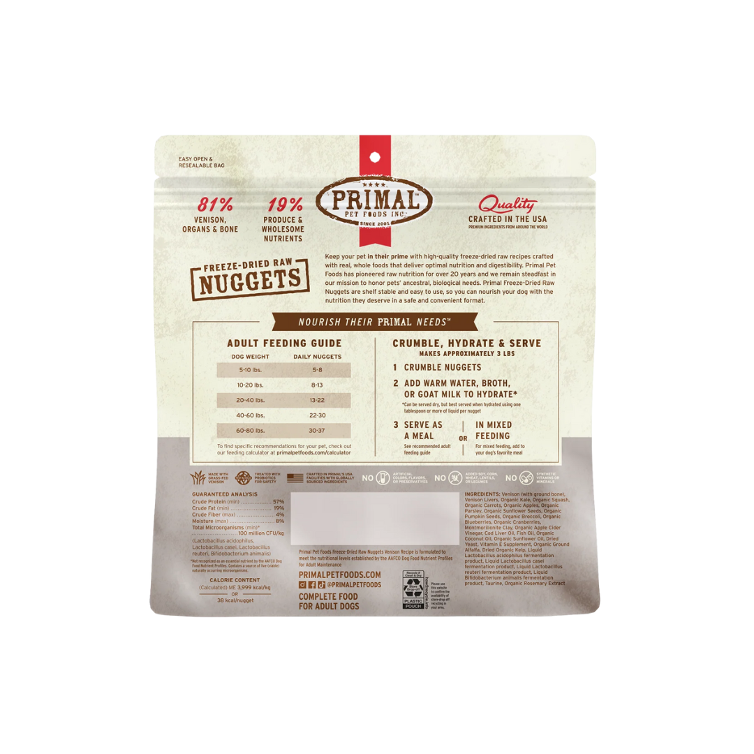 Primal Freeze-Dried Dog Food - Nuggets Venison Recipe