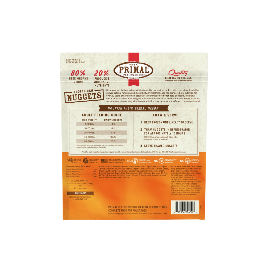 Primal Frozen Dog Food - Raw Nuggets Beef Recipe