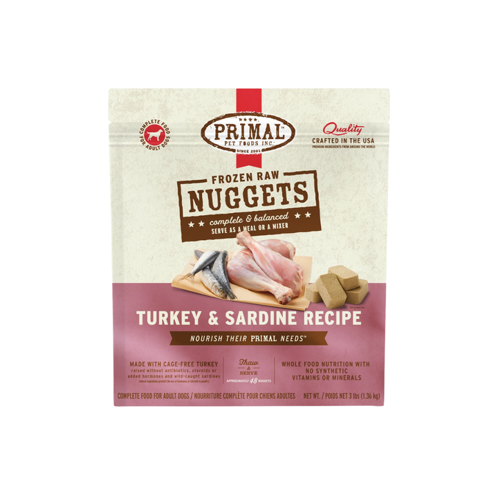 Primal Frozen Dog Food - Raw Nuggets Turkey and Sardine Recipe