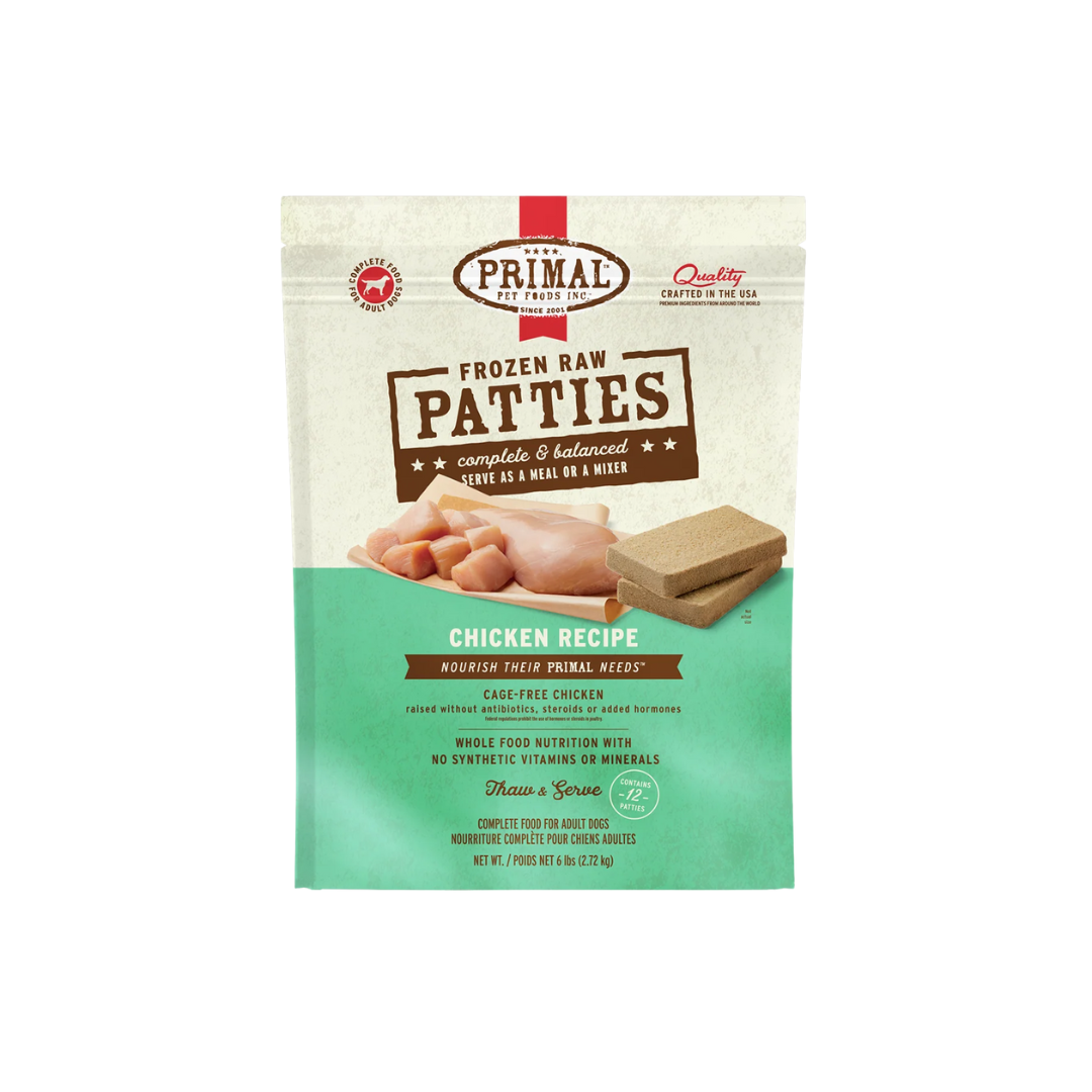 Primal Frozen Dog Food - Raw Patties Chicken Recipe