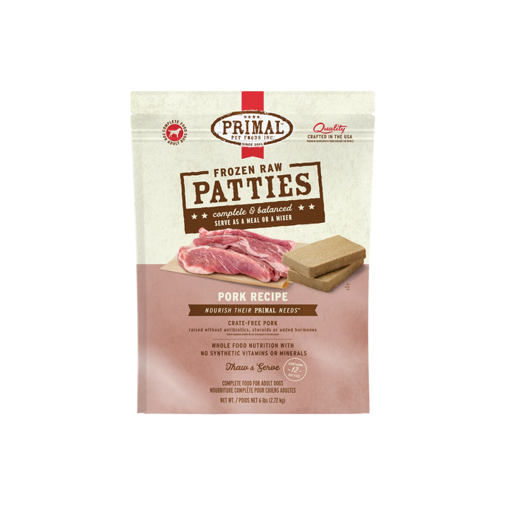 Primal Frozen Dog Food - Raw Patties Pork Recipe