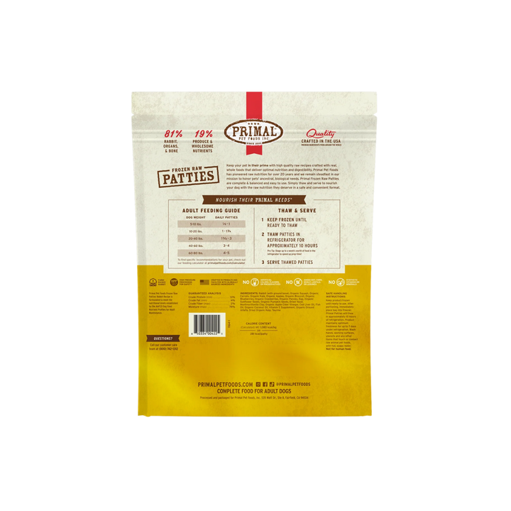 Primal Frozen Dog Food - Raw Patties Rabbit Recipe