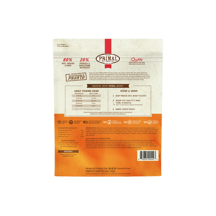 Primal Frozen Dog Food - Raw Scoopable Pronto Beef Recipe