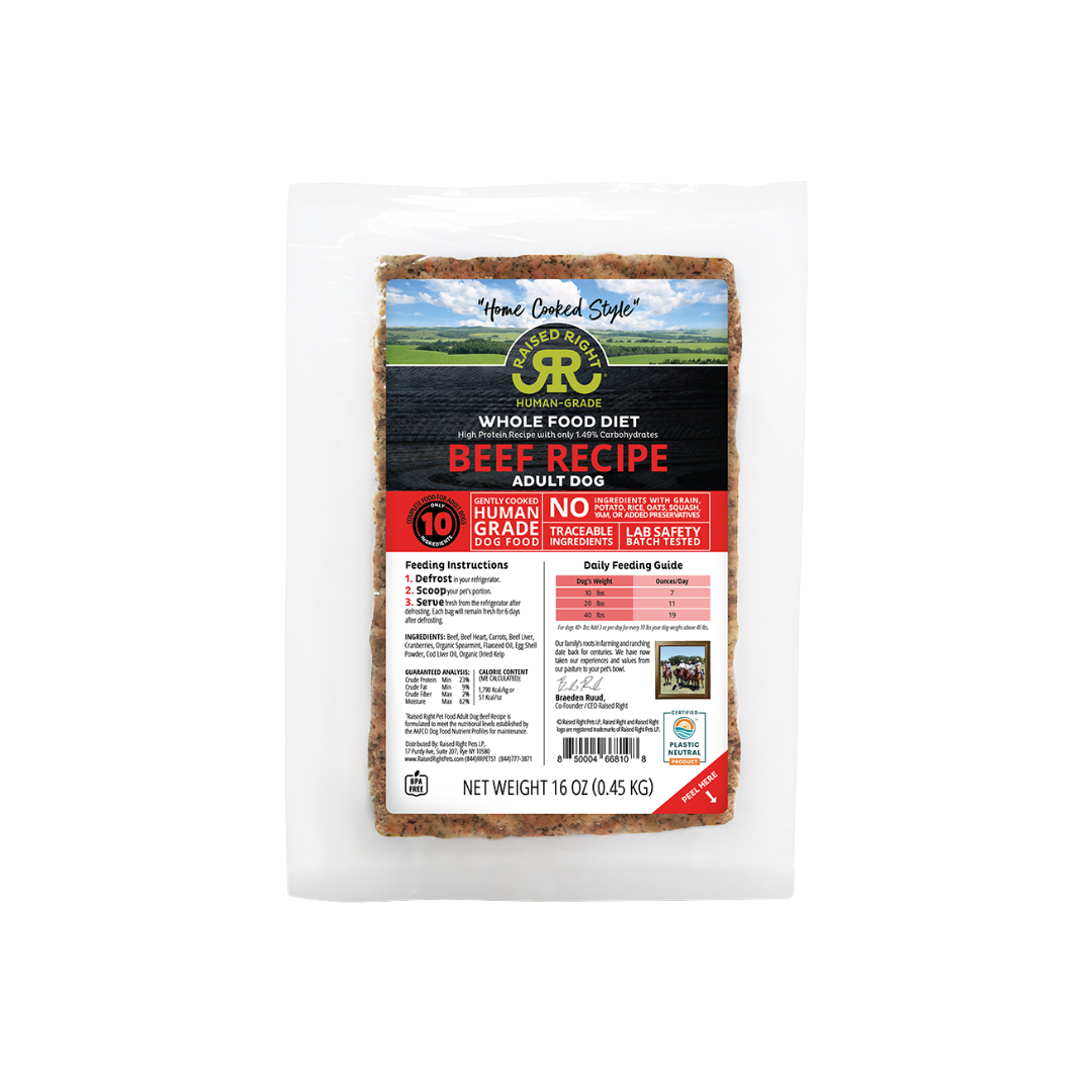 Raised Right Frozen Dog Food - Human Grade Beef Recipe Adult