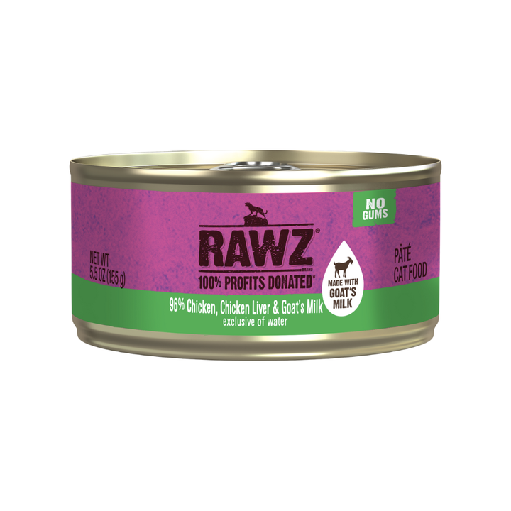 Rawz Wet Cat Food - With Goat's Milk 96% Chicken & Chicken Liver Canned