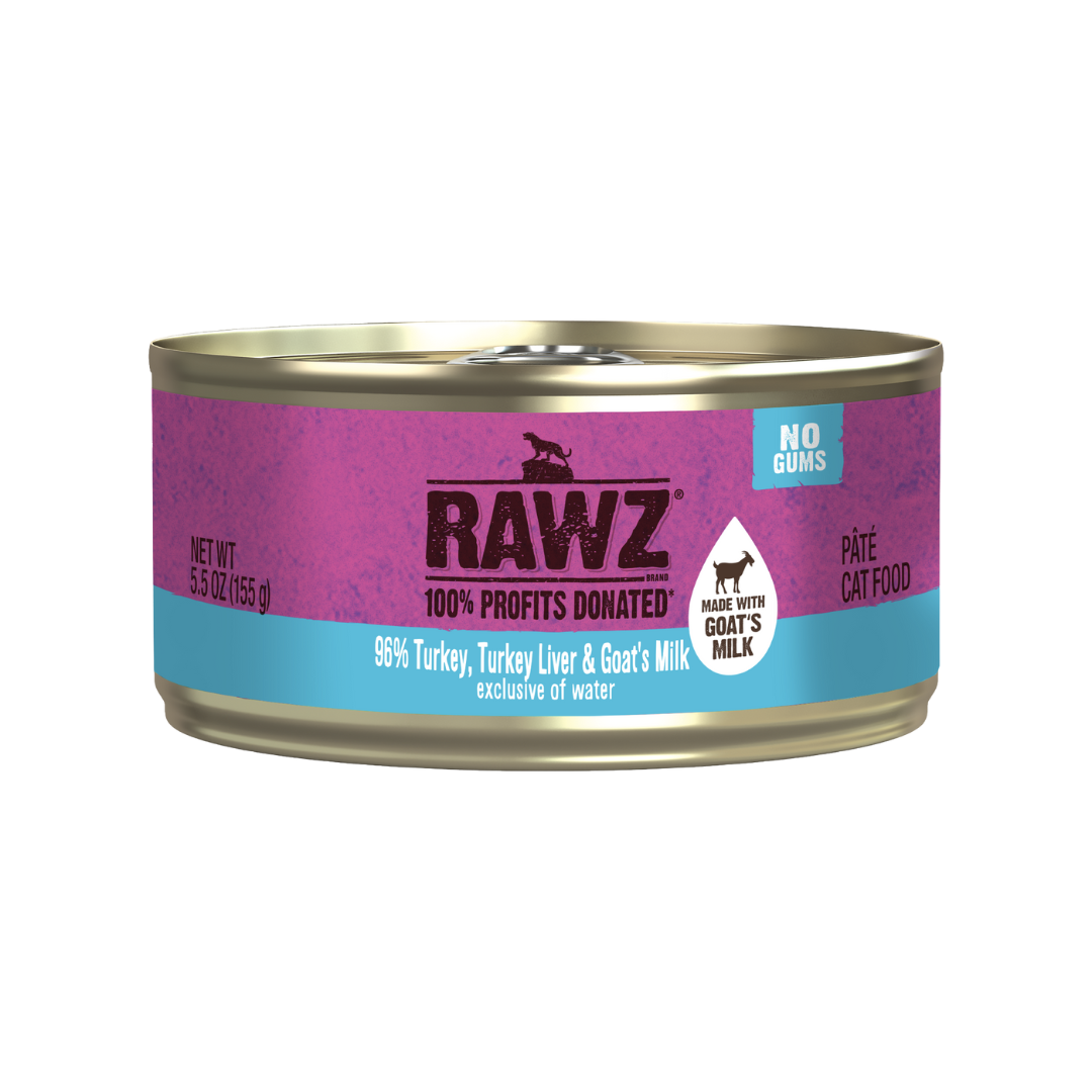 Rawz Wet Cat Food - With Goat's Milk 96% Turkey & Turkey Liver Canned