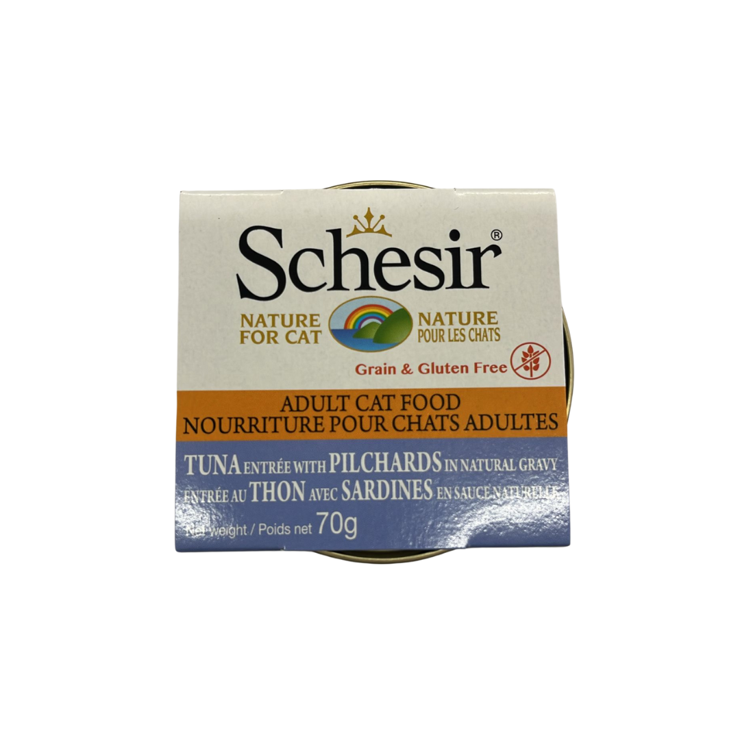Schesir Wet Cat Food - Tuna Entree with Pilchards in Natural Gravy Can ...