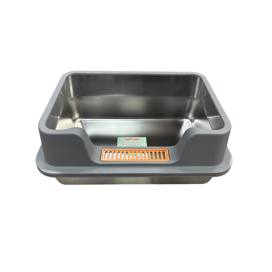 Simon's Cat Litter Pans - Stainless Steel Cat Pan with Rim