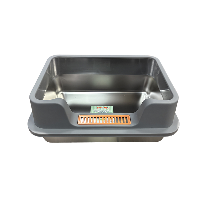 Simon's Cat Litter Pans - Stainless Steel Cat Pan with Rim