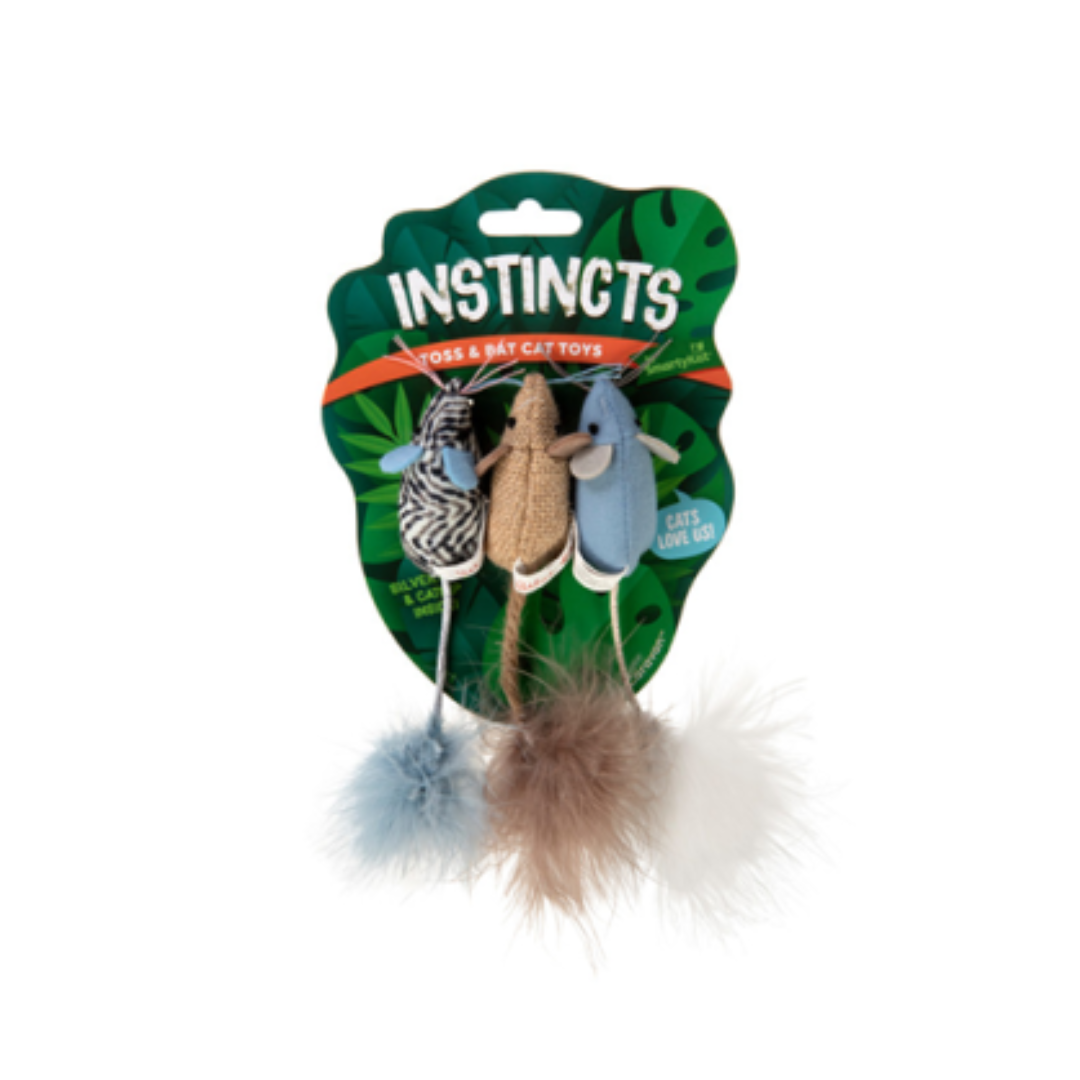 SmartyKat Cat Toy - Instincts Catnip Caravan HappyNip Silvervine & Catnip Toss and Bat Plush Mice
