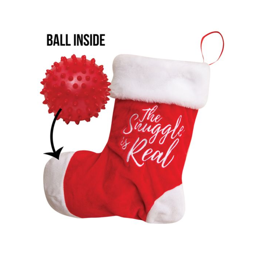 Snugarooz Dog Toys - Holiday Hide And Squeak Stocking With Rubber Spikey Ball