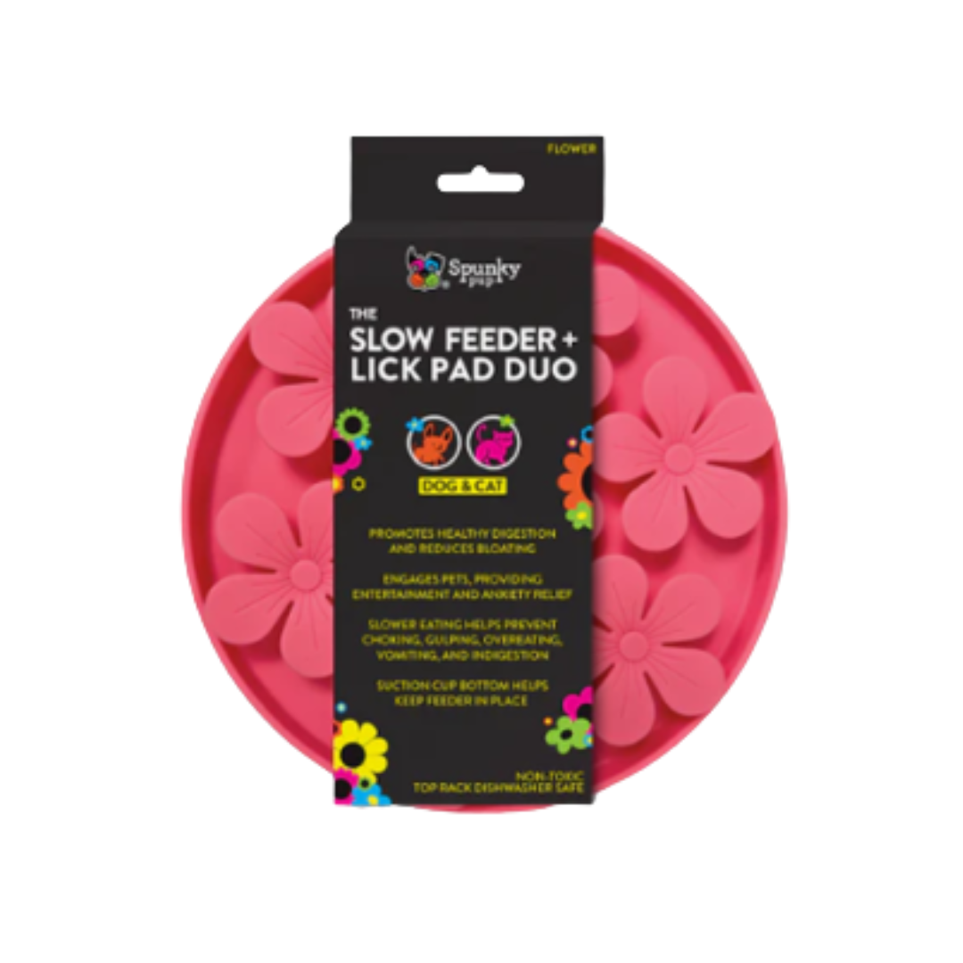 Spunky Pup Pet Feeders - Slow Feeder & Lick Pad Duo Flower