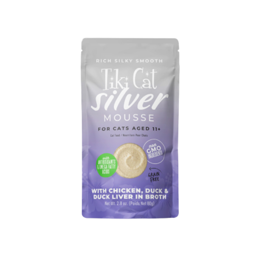 Tiki Cat Wet Cat Food - Silver Low Phosphorus Mousse with Chicken, Duck & Duck Liver in Broth Pouch