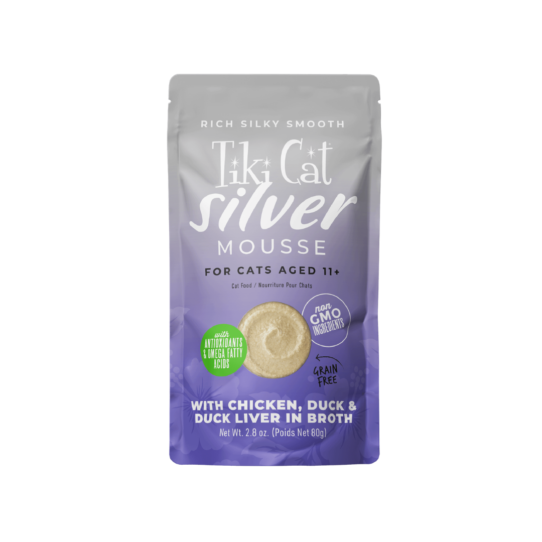 Tiki Cat Wet Cat Food - Silver Low Phosphorus Mousse with Chicken, Duck & Duck Liver in Broth Pouch