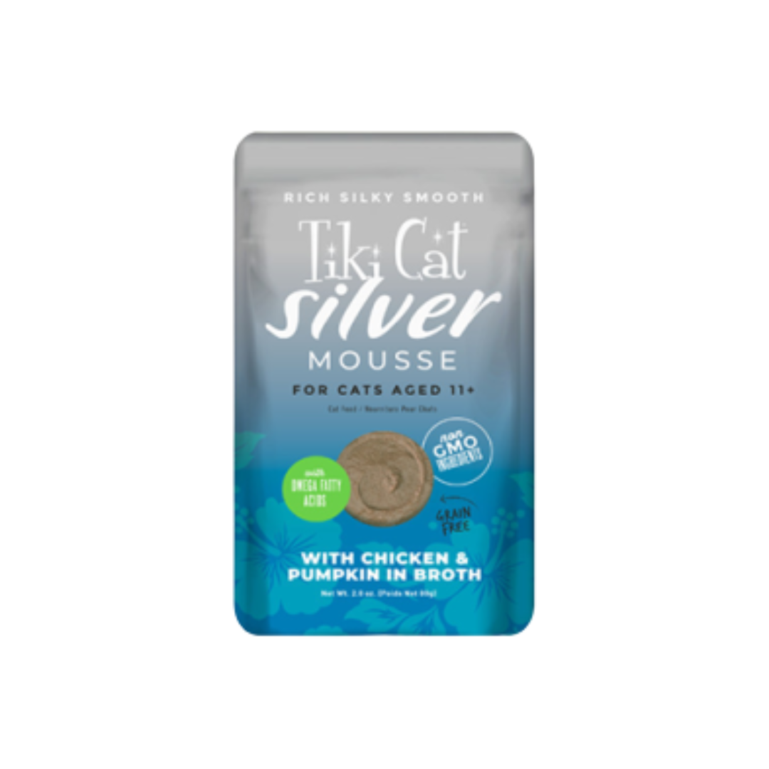 Tiki Cat Wet Cat Food - Silver Low Phosphorus Mousse with Chicken & Pumpkin in Broth Pouch