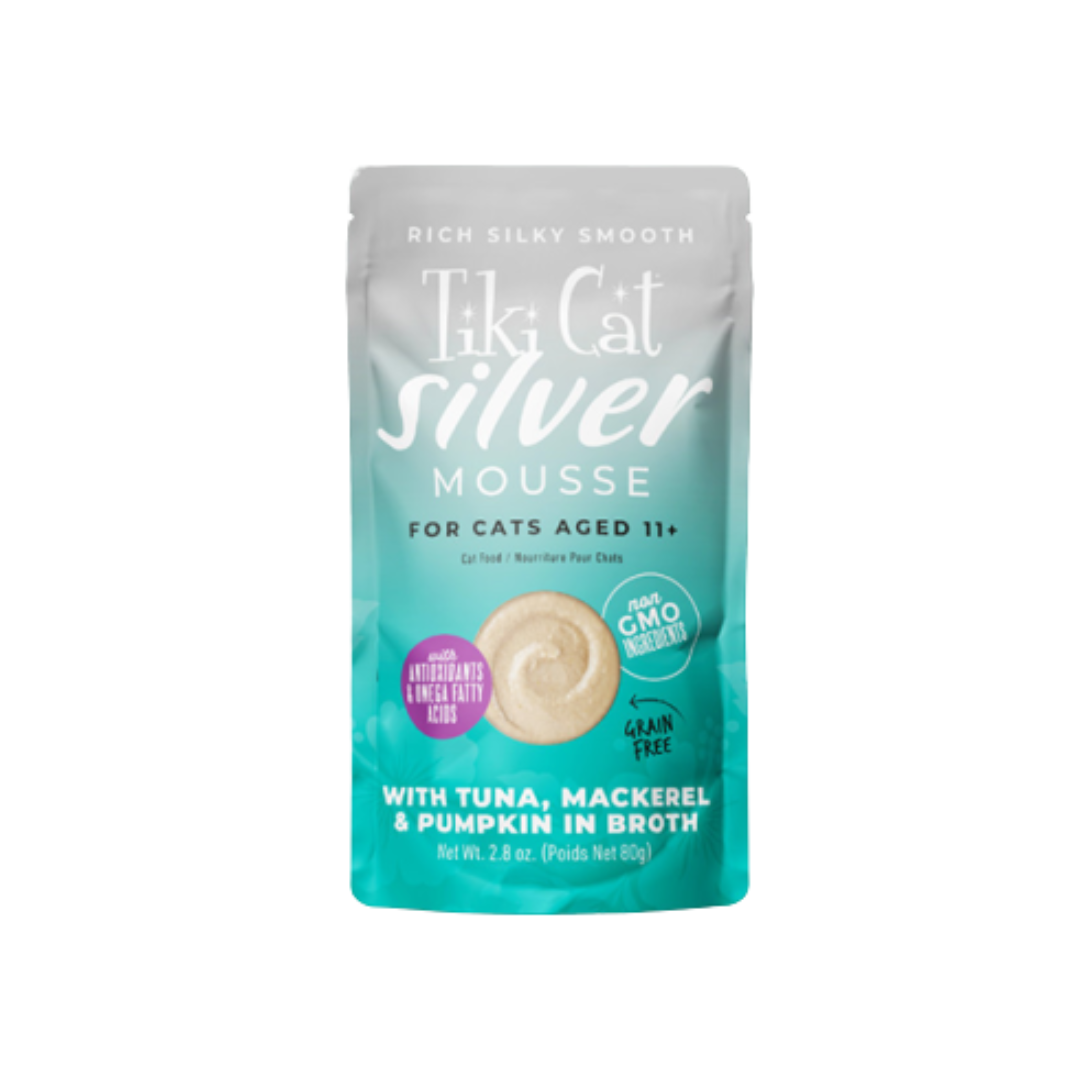 Tiki Cat Wet Cat Food - Silver Low Phosphorus Mousse with Tuna, Mackerel & Pumpkin in Broth Pouch