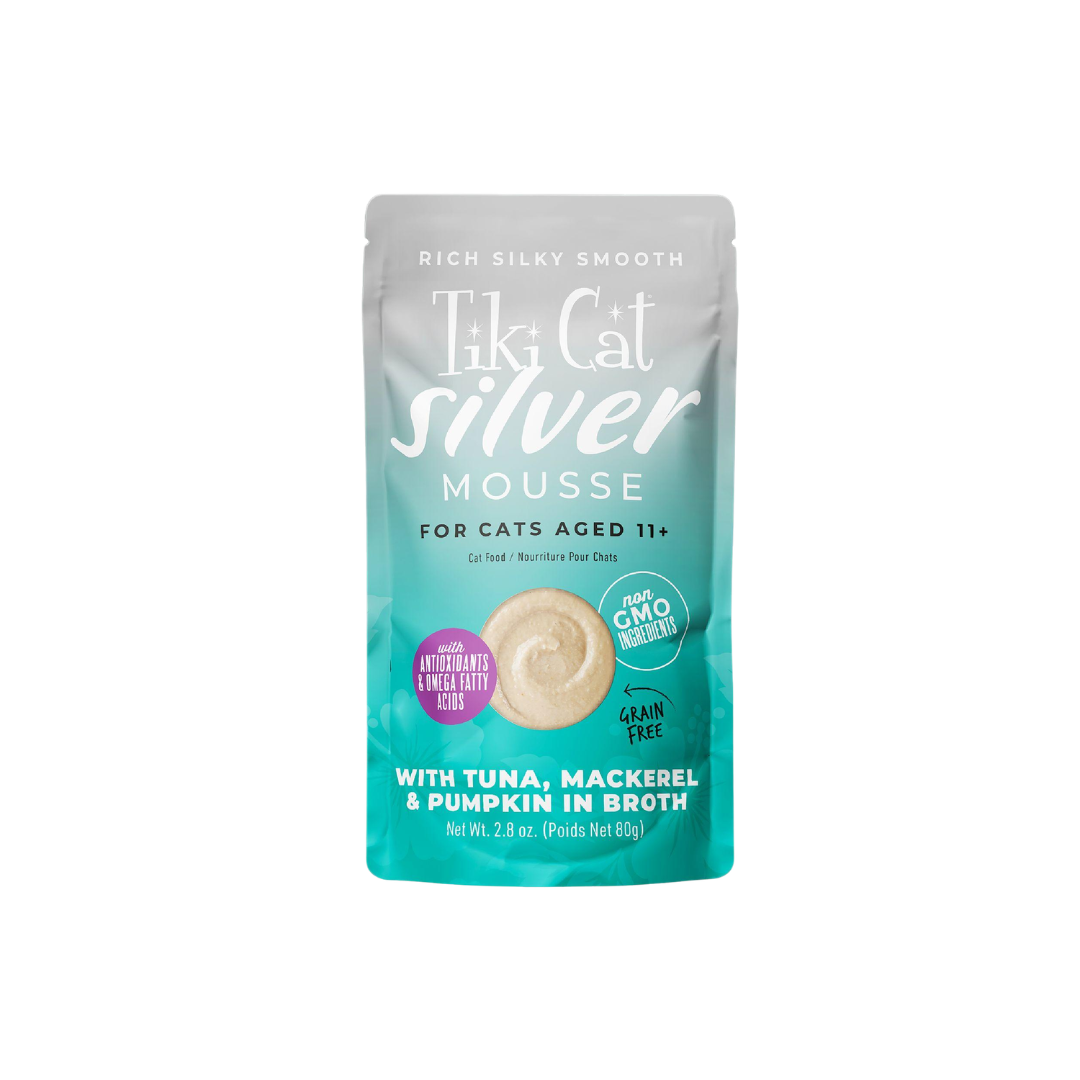 Tiki Cat Wet Cat Food - Silver Low Phosphorus Mousse with Tuna, Mackerel & Pumpkin in Broth Pouch