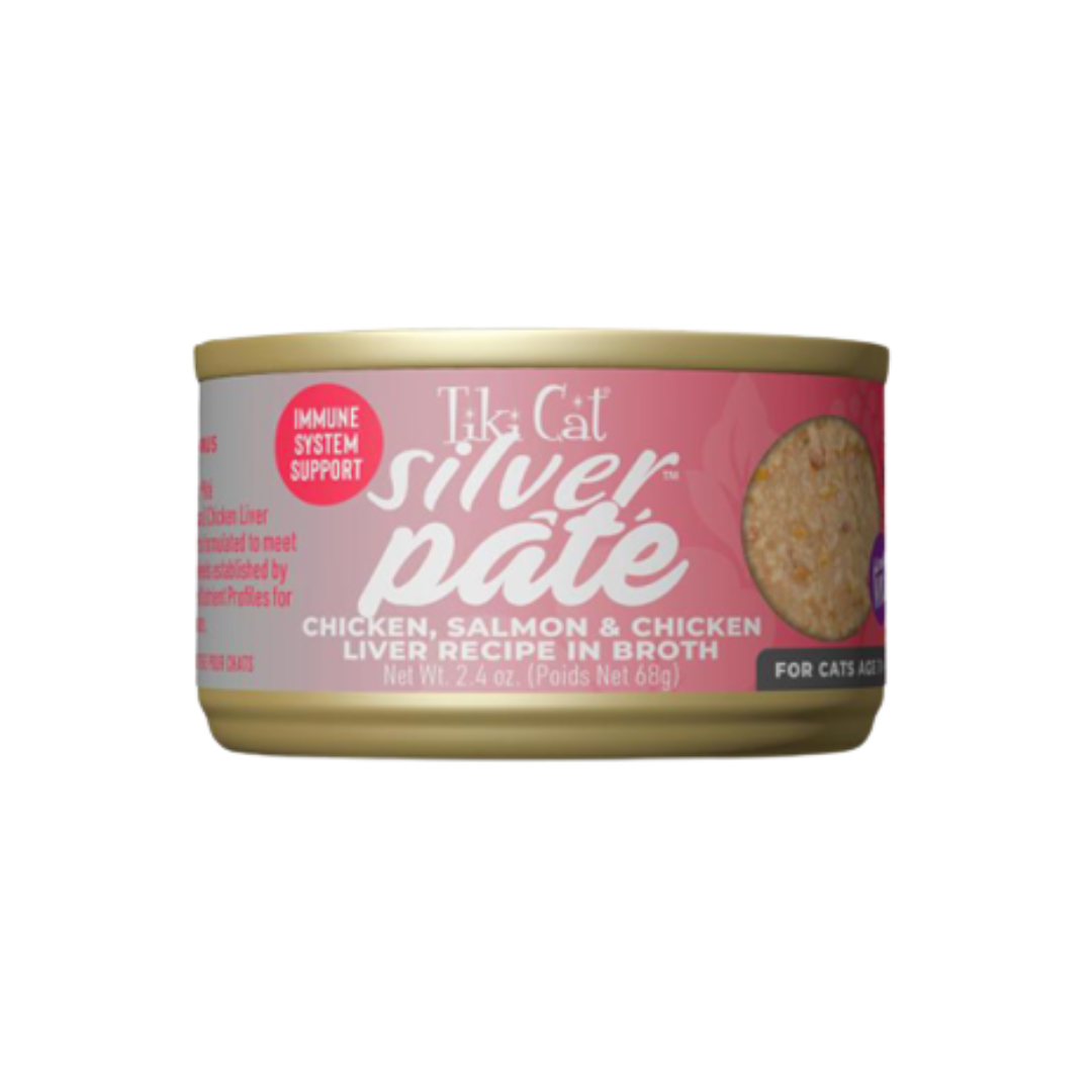 Tiki Cat Wet Cat Food - Silver Pâté Low Phosphorus Chicken, Salmon & Chicken Liver Recipe in Broth Canned