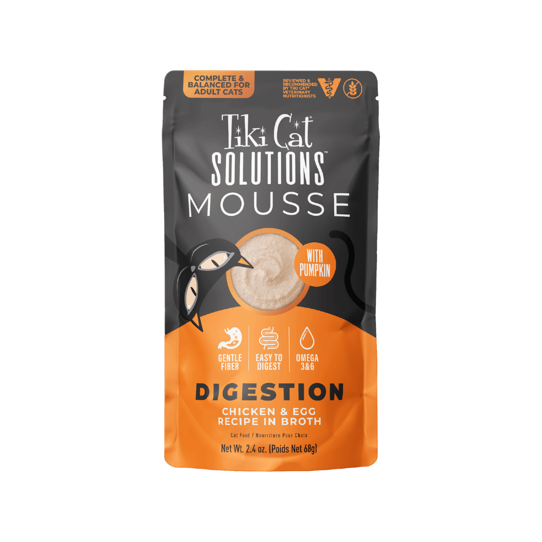 Tiki Cat Wet Cat Food - Solutions Digestion Mousse Chicken & Egg Recipe in Broth Pouch
