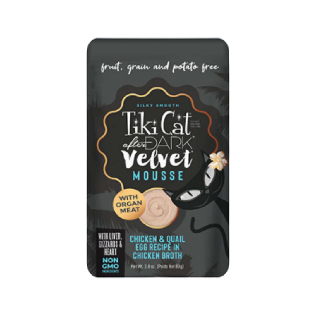 Tiki Cat Wet Cat Food - After Dark Velvet Mousse Chicken & Quail Egg Recipe in Chicken Broth Pouch