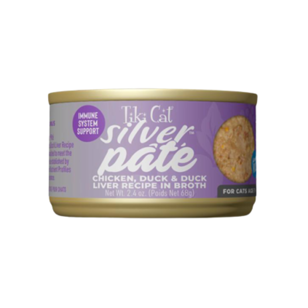 Tiki Cat Wet Cat Food - Silver Pâté Low Phosphorus Chicken, Duck & Duck Liver Recipe in Broth Canned