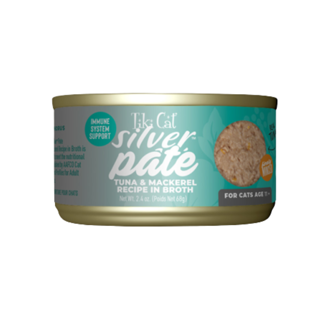 Tiki Cat Wet Cat Food - Silver Pâté Low Phosphorus Tuna & Mackerel Recipe in Broth Canned
