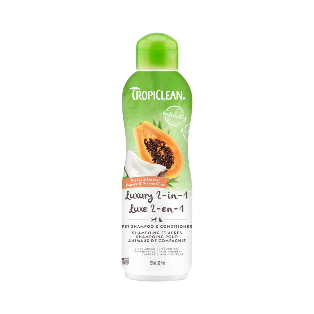 Tropiclean Dog & Cat Grooming Supplies - Luxury 2-in-1 Shampoo and Conditioner Papaya & Coconut