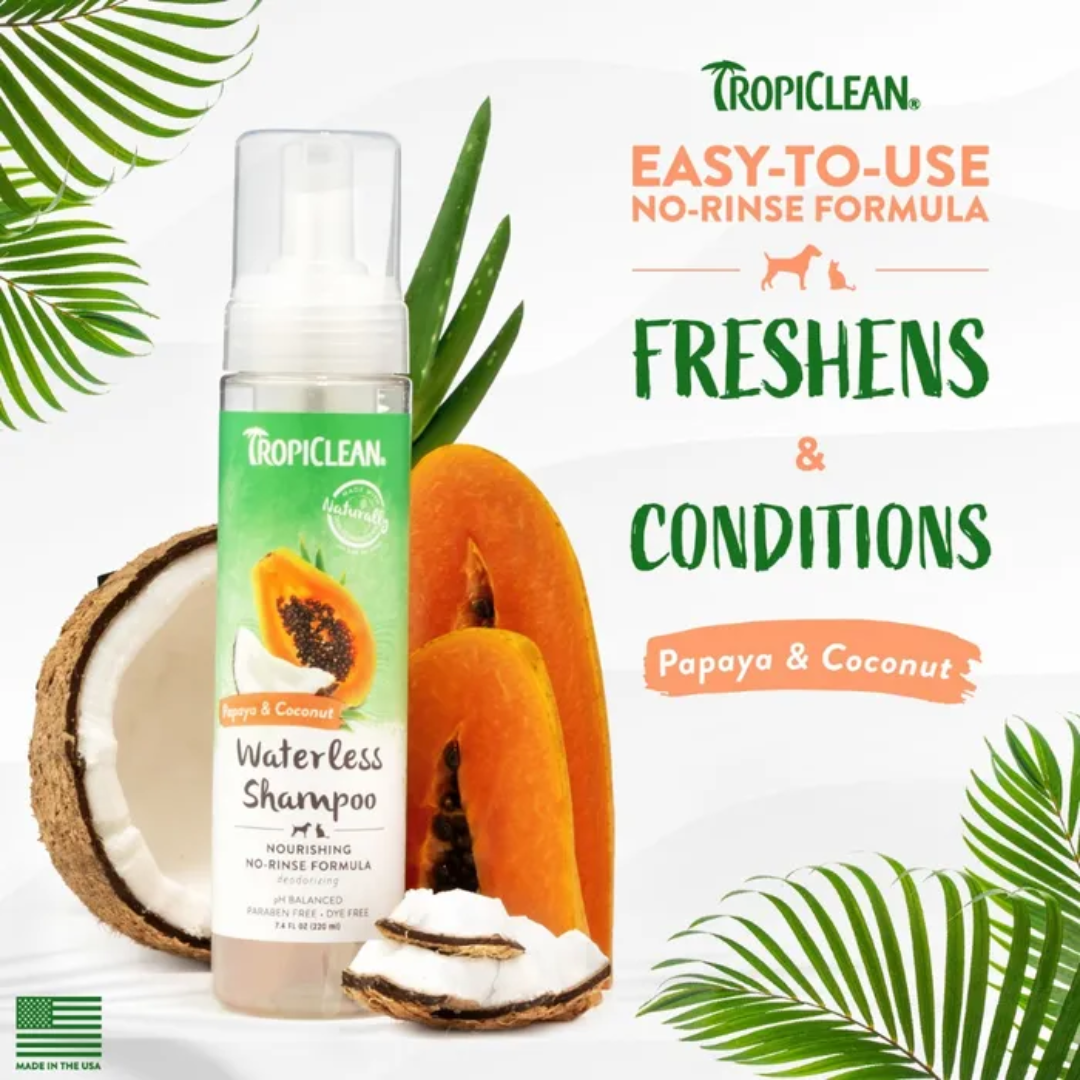 Tropiclean Dog & Cat Grooming Supplies - Nourishing Papaya and Coconut Waterless Shampoo