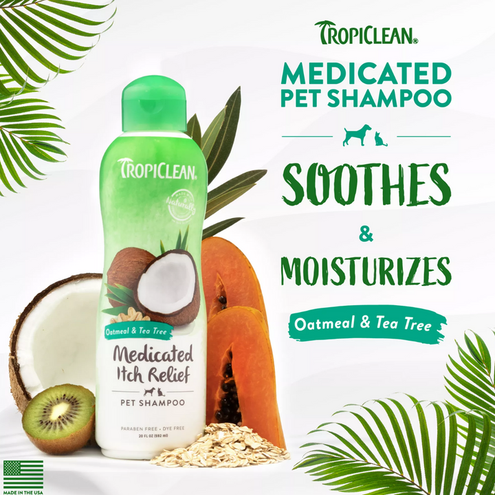 Tropiclean Dog & Cat Grooming Supplies - Tropiclean Oatmeal & Tea Tree Medicated Itch Relief Shampoo