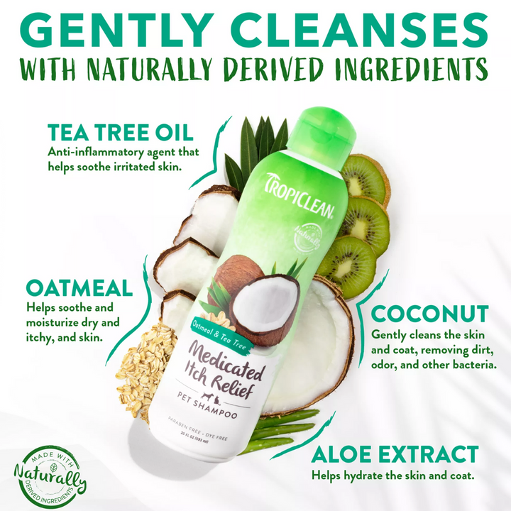 Tropiclean Dog & Cat Grooming Supplies - Tropiclean Oatmeal & Tea Tree Medicated Itch Relief Shampoo