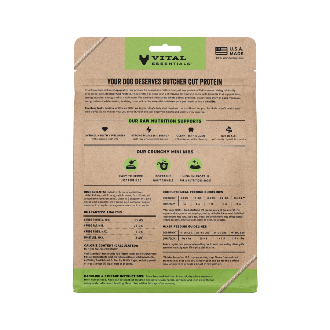 Vital Essentials Freeze-Dried Dog Food - Raw Rabbit Entree Crunchy Mini Nibs