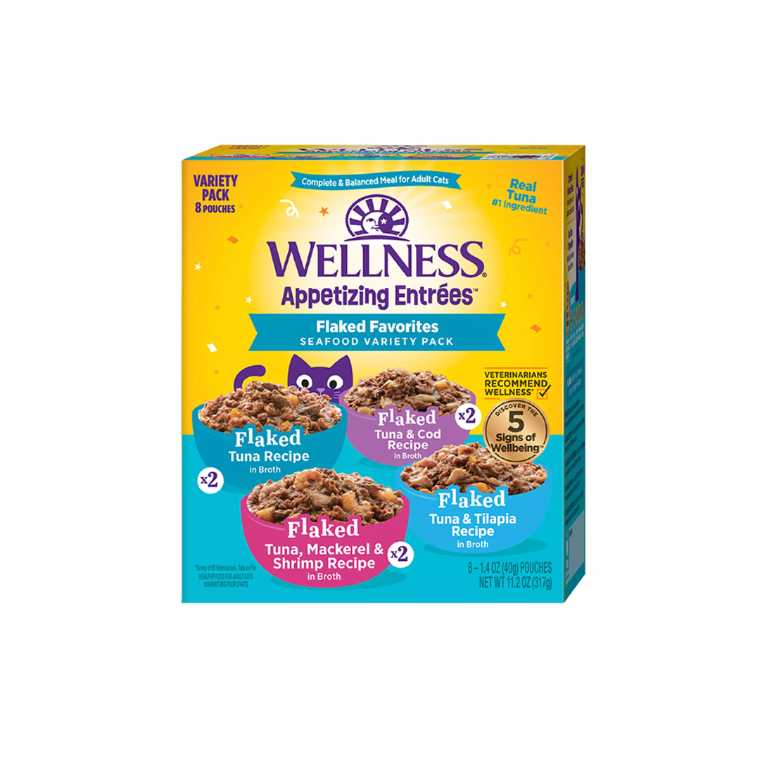 Wellness Wet Cat Food - Appetizing Entrée Flaked Favorites, Seafood Variety Pack