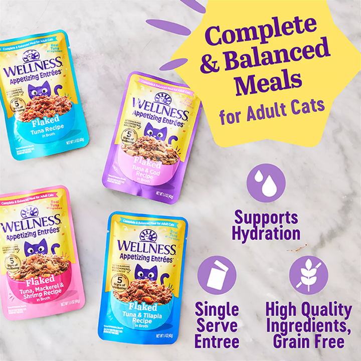 Wellness Wet Cat Food - Appetizing Entrée Flaked Favorites, Seafood Variety Pack