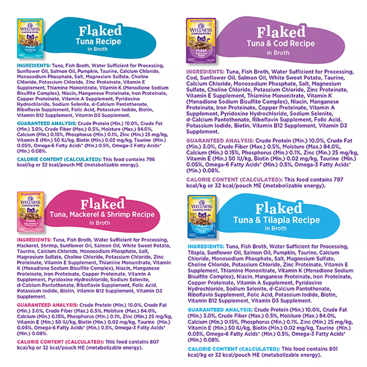 Wellness Wet Cat Food - Appetizing Entrée Flaked Favorites, Seafood Variety Pack