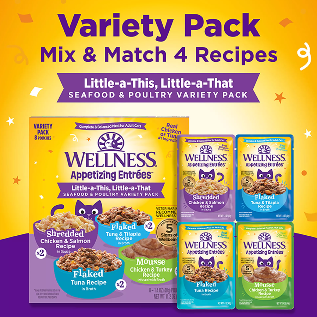 Wellness Wet Cat Food - Appetizing Entrée Little-a-This, Little-a-That, Seafood & Poultry Variety Pack