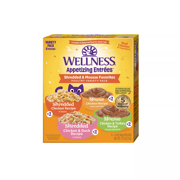 Wellness Wet Cat Food - Appetizing Entrée Shredded & Mousse Favorites, Poultry Variety Pack
