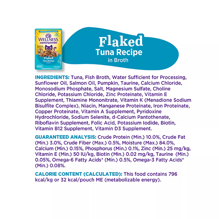 Wellness Wet Cat Food - Appetizing Entrées Flaked Tuna Recipe in Broth Pouch