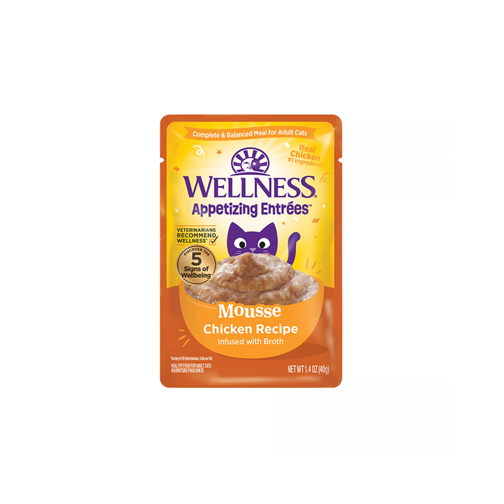 Wellness Wet Cat Food - Appetizing Entrées Mousse Chicken Recipe Infused with Broth Pouch