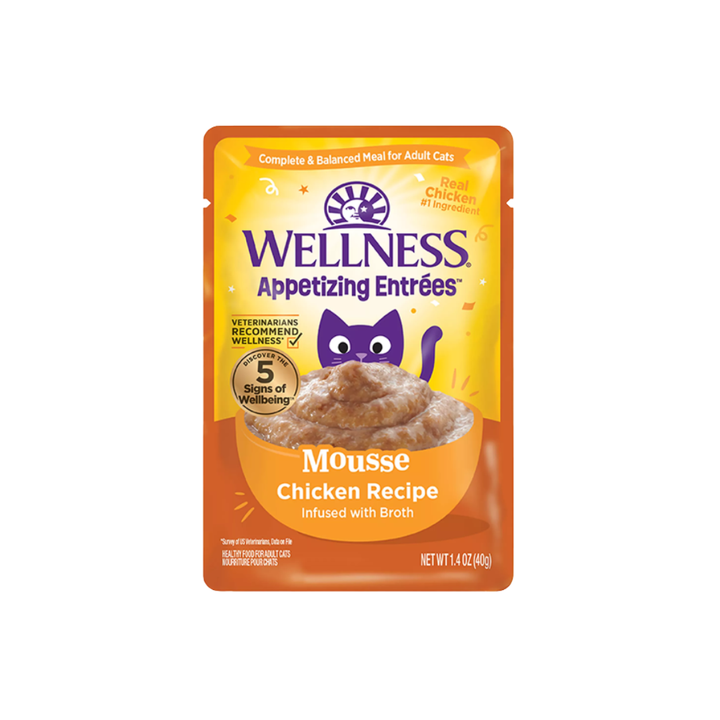 Wellness Wet Cat Food - Appetizing Entrées Mousse Chicken Recipe Infused with Broth Pouch
