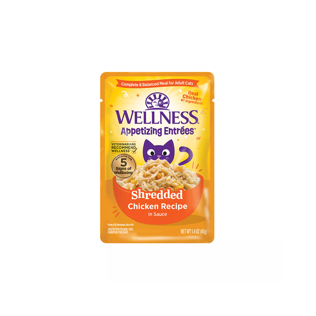 Wellness Wet Cat Food - Appetizing Entrées Shredded Chicken Recipe in Sauce Pouch