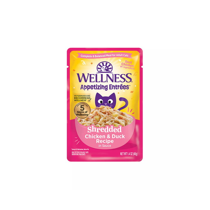 Wellness Wet Cat Food - Appetizing Entrées Shredded Chicken & Duck Recipe in Sauce Pouch