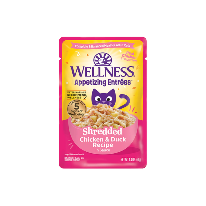 Wellness Wet Cat Food - Appetizing Entrées Shredded Chicken & Duck Recipe in Sauce Pouch