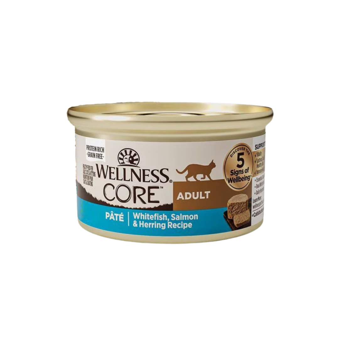 Wellness Wet Cat Food - Core Whitefish, Salmon & Herring Grain Free Recipe Pate Canned