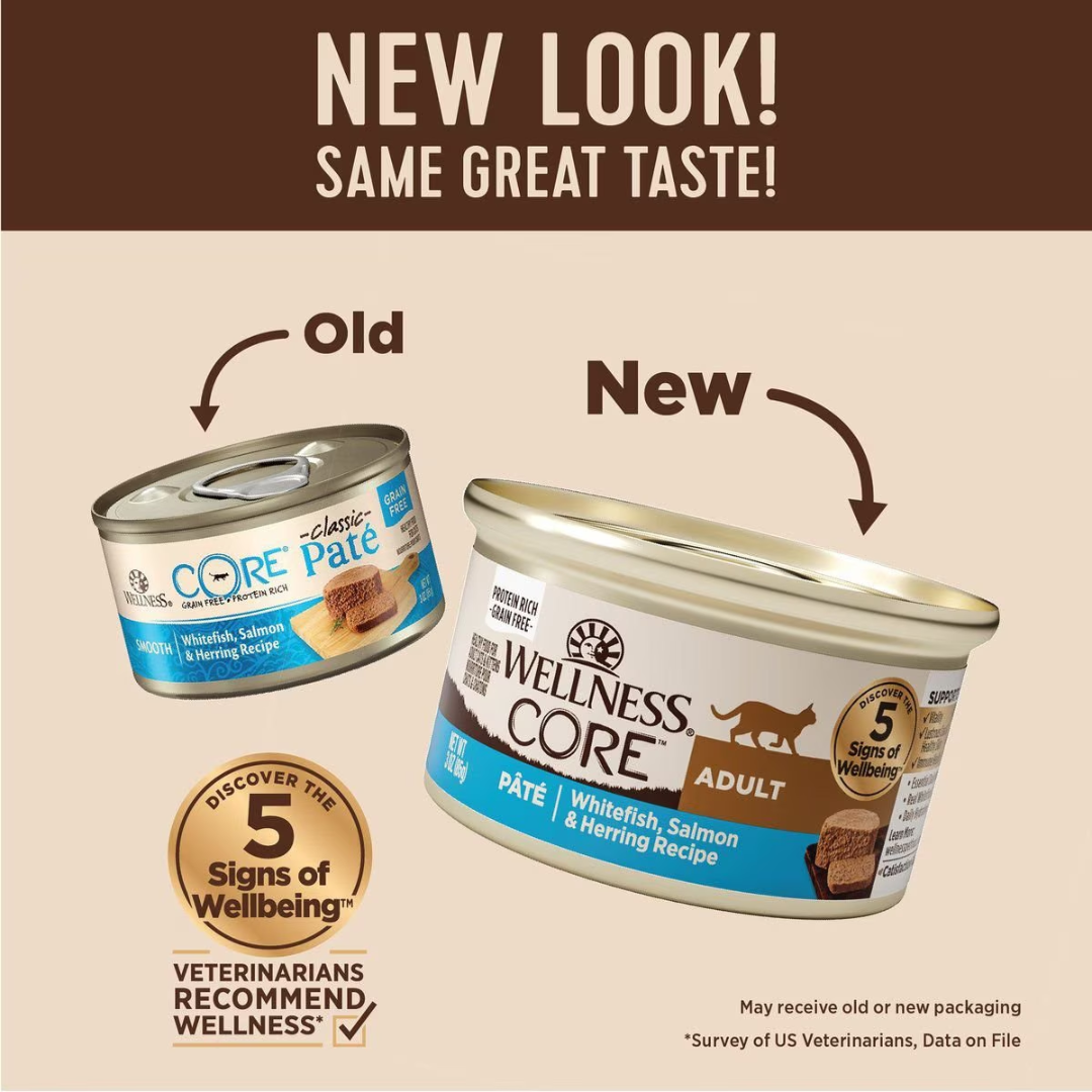 Wellness Wet Cat Food - Core Whitefish, Salmon & Herring Grain Free Recipe Pate Canned