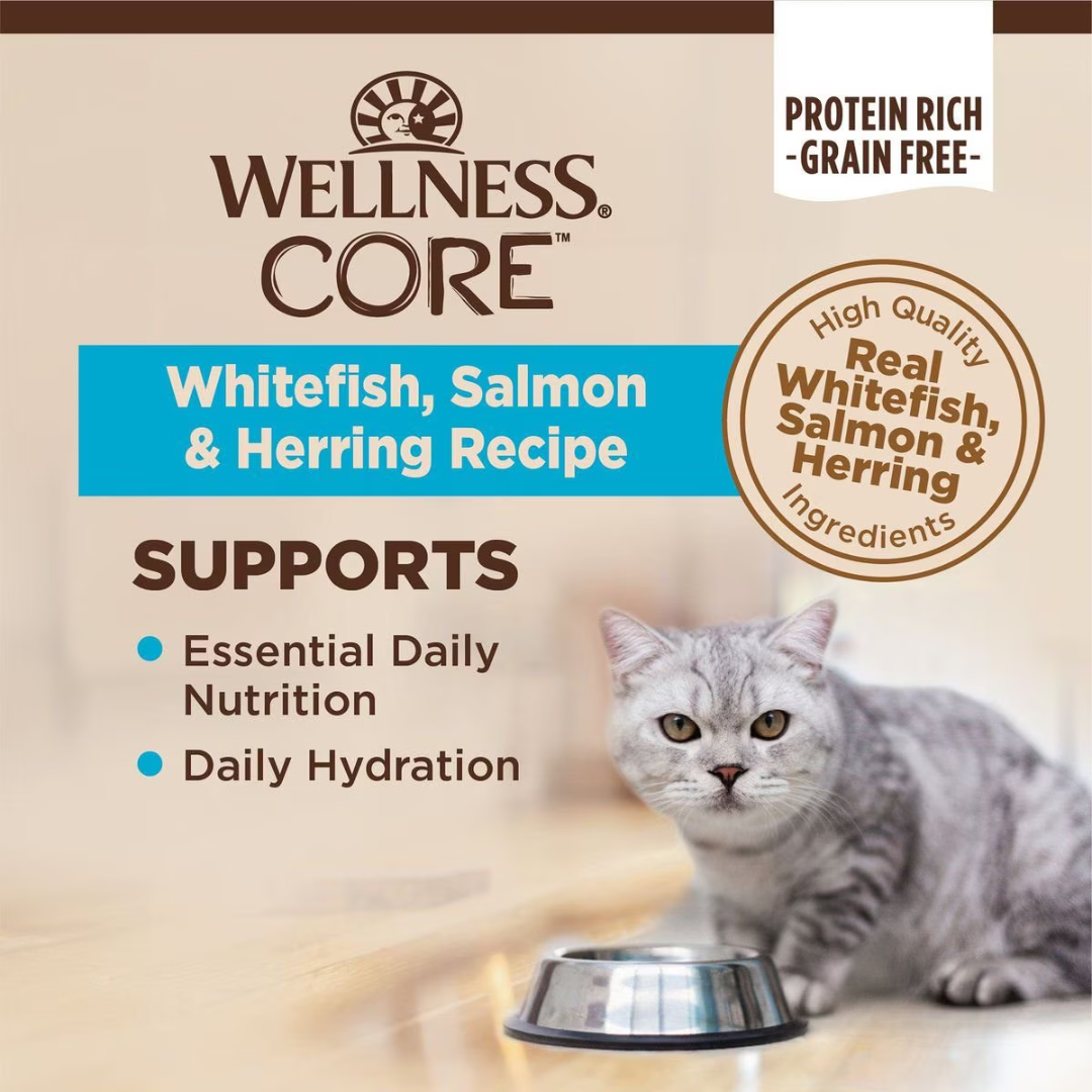 Wellness Wet Cat Food - Core Whitefish, Salmon & Herring Grain Free Recipe Pate Canned