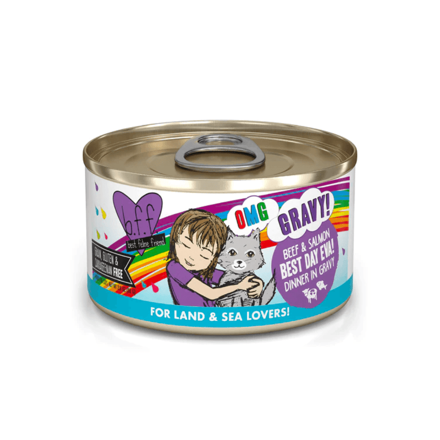 Weruva Wet Cat Food - BFF OMG Gravy Beef & Salmon Best Day Eva! Beef & Salmon Dinner in Gravy Canned 