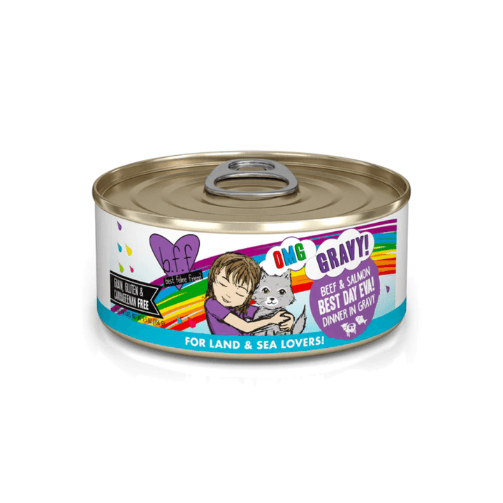 Weruva Wet Cat Food - BFF OMG Gravy Beef & Salmon Best Day Eva! Beef & Salmon Dinner in Gravy Canned 